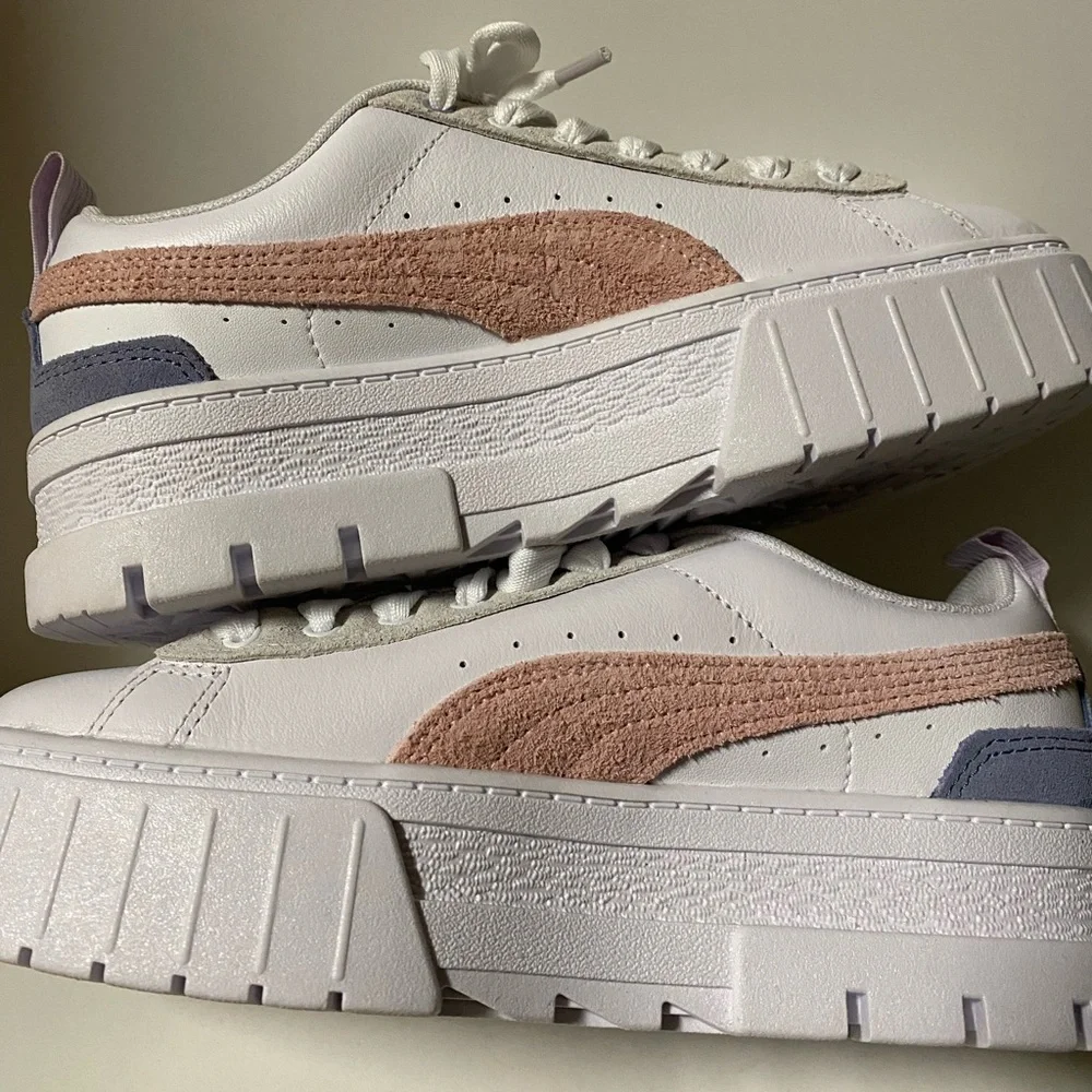Puma Mayze Platform Sneakers Women’s 7 Lace Up Shoes White Casual New Pink - Picture 10 of 12